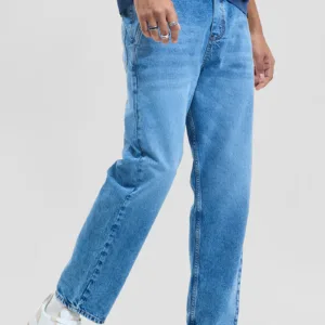 Light Blue Baggy Fit Jogger-Style jean with Cargo Pockets