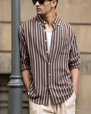Dark Brown Printed Stripe Shirt
