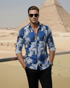 Navy Abstract Structure Print Shirt