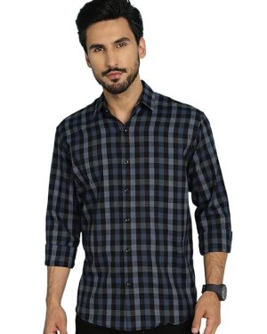 Navy Structured Checks Shirt