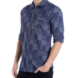 Navy Structured Checked Shirt
