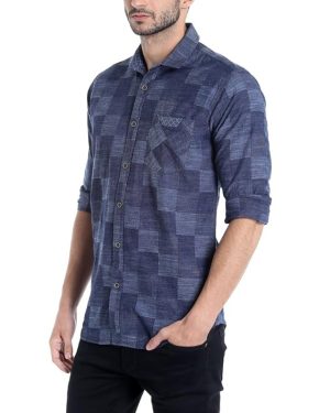 Navy Structured Checked Shirt