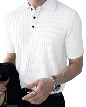 Men’s White Ribbed Polo T-Shirt | Premium Slim Fit Casual Wear