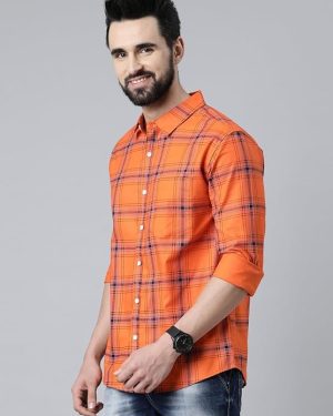 Orange Spray Checks Shirt
