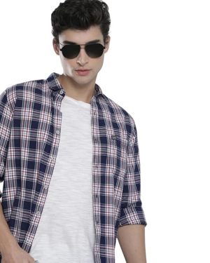 Navy And Wine Flannel Checks Shirt