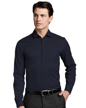 Navy Blue Regular Fit Checked Full Sleeves Shirt