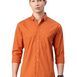 Orange Corduroy Regular Fit Full Sleeves Shirt