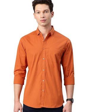 Orange Corduroy Regular Fit Full Sleeves Shirt