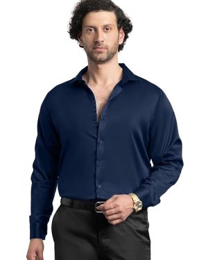 Navy Blue Structured Regular Fit Shirt