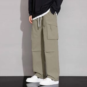 Olive Textured Waffle Weave Straight Fit Cargo Pants with Flap Pockets