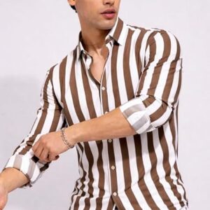 Off White and Brown Structured Checks Half Sleeves Shirt