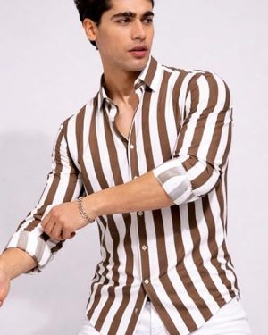 Off White and Brown Structured Checks Half Sleeves Shirt