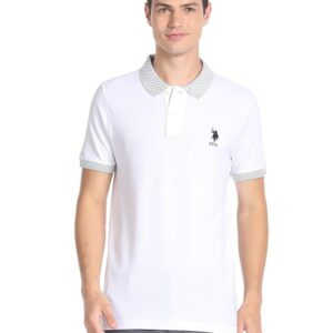 Men’s White Polo T-Shirt with Contrast Collar & Hem Detail