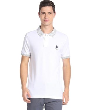 Men’s White Polo T-Shirt with Contrast Collar & Hem Detail