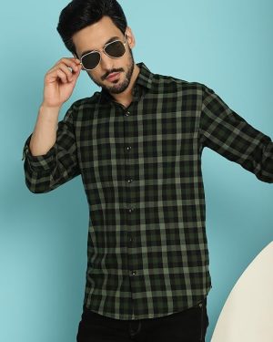 Olive And Navy Lightweight Stripe Shirt