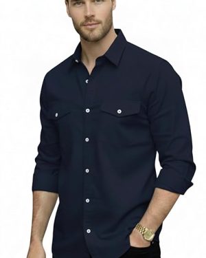 Navy Blue Printed Regular Fit Half Sleeves Shirt
