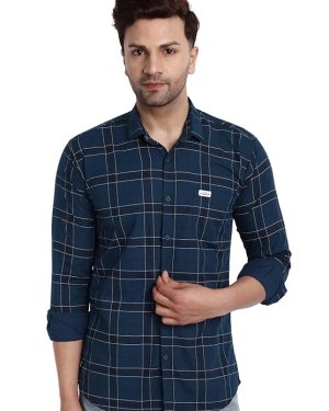 Navy And White Macro Checks Shirt