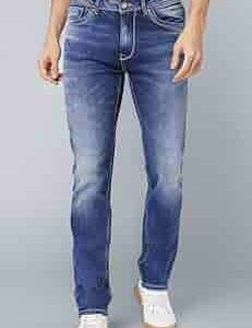 Light Blue 5 Pocket Mid-Rise Slim Straight Fit Classic Stretch Jeans