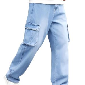 Ice Blue Baggy Fit Cargo Denim Jeans