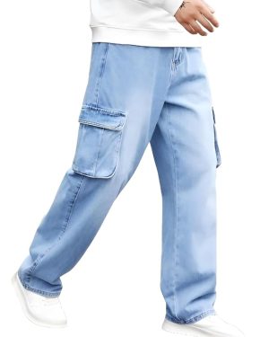Ice Blue Baggy Fit Cargo Denim Jeans