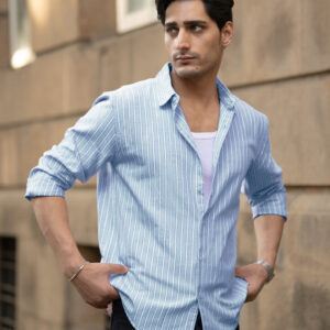 Blue Cotton Oxford Stripe Shirt