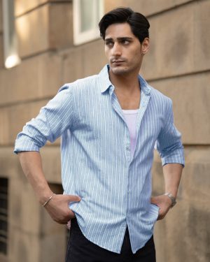 Blue Cotton Oxford Stripe Shirt