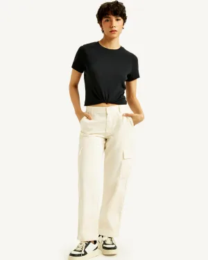 Cream Baggy Fit Jeans