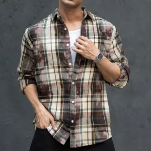 Dark Brown Washed Checks Shirt