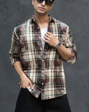 Dark Brown Washed Checks Shirt