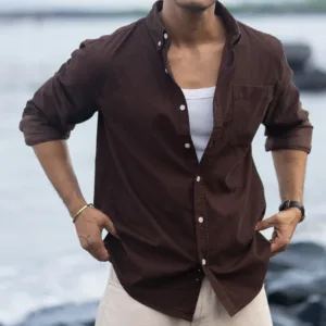 Dark Brown Regular Fit Full Sleeves Shirt