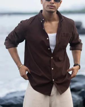 Dark Brown Regular Fit Full Sleeves Shirt