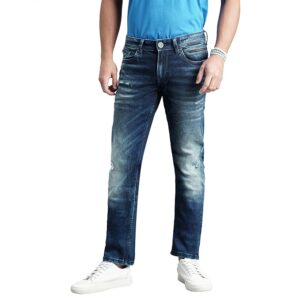 Dk Blue 5 Pocket Mid-Rise Slim Straight Fit Jeans