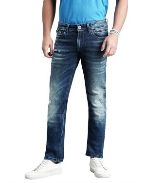 Dk Blue 5 Pocket Mid-Rise Slim Straight Fit Jeans