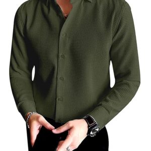 Olive Green Structured Knit Oversized Shirt