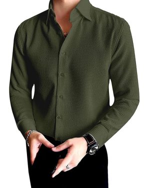 Olive Green Structured Knit Oversized Shirt