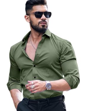 Double Cuff Olive Shirts – Elegant Formal & Smart Style