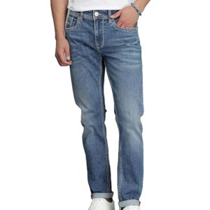 Dk Blue 5 Pocket Mid-Rise Slim Straight Fit jeans
