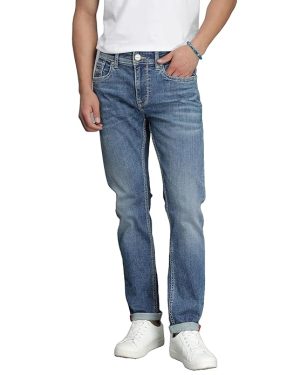 Dk Blue 5 Pocket Mid-Rise Slim Straight Fit jeans