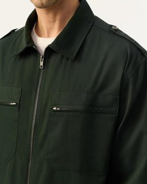 Olive Structured Zipper Overshirt