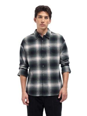 Men's Green Relaxed Fit Checked Casual Shirt