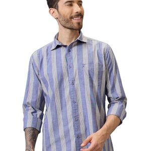 Navy Printed Striped Shirt