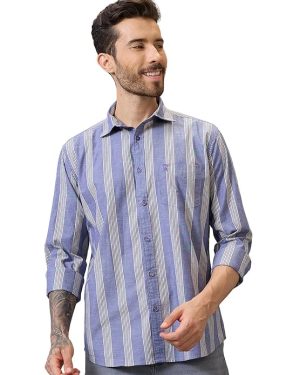Navy Printed Striped Shirt