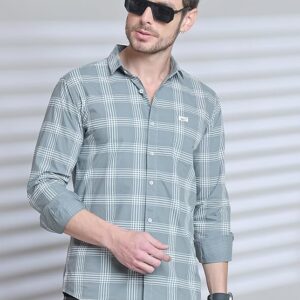 Olive Structured Self Striped Shirt