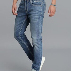 Dk Blue 5 Pocket Mid-Rise Slim Straight Fit Jeans