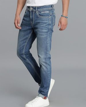Dk Blue 5 Pocket Mid-Rise Slim Straight Fit Jeans