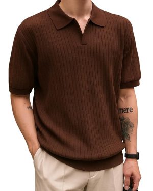 Olive And White Stripe Polo T-Shirt