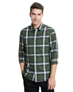 Olive Twill Checks Shirt