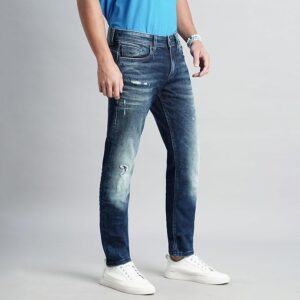Dk Blue 5 Pocket Mid-Rise Slim Straight Fit Jeans
