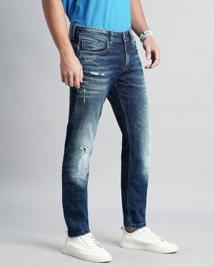 Dk Blue 5 Pocket Mid-Rise Slim Straight Fit Jeans