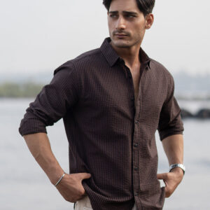 Brown Seer Sucker Stripe Shirt